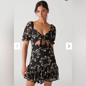 Urban Outfitters Kiss The Sky Black Floral Tie-Front Midi Dress